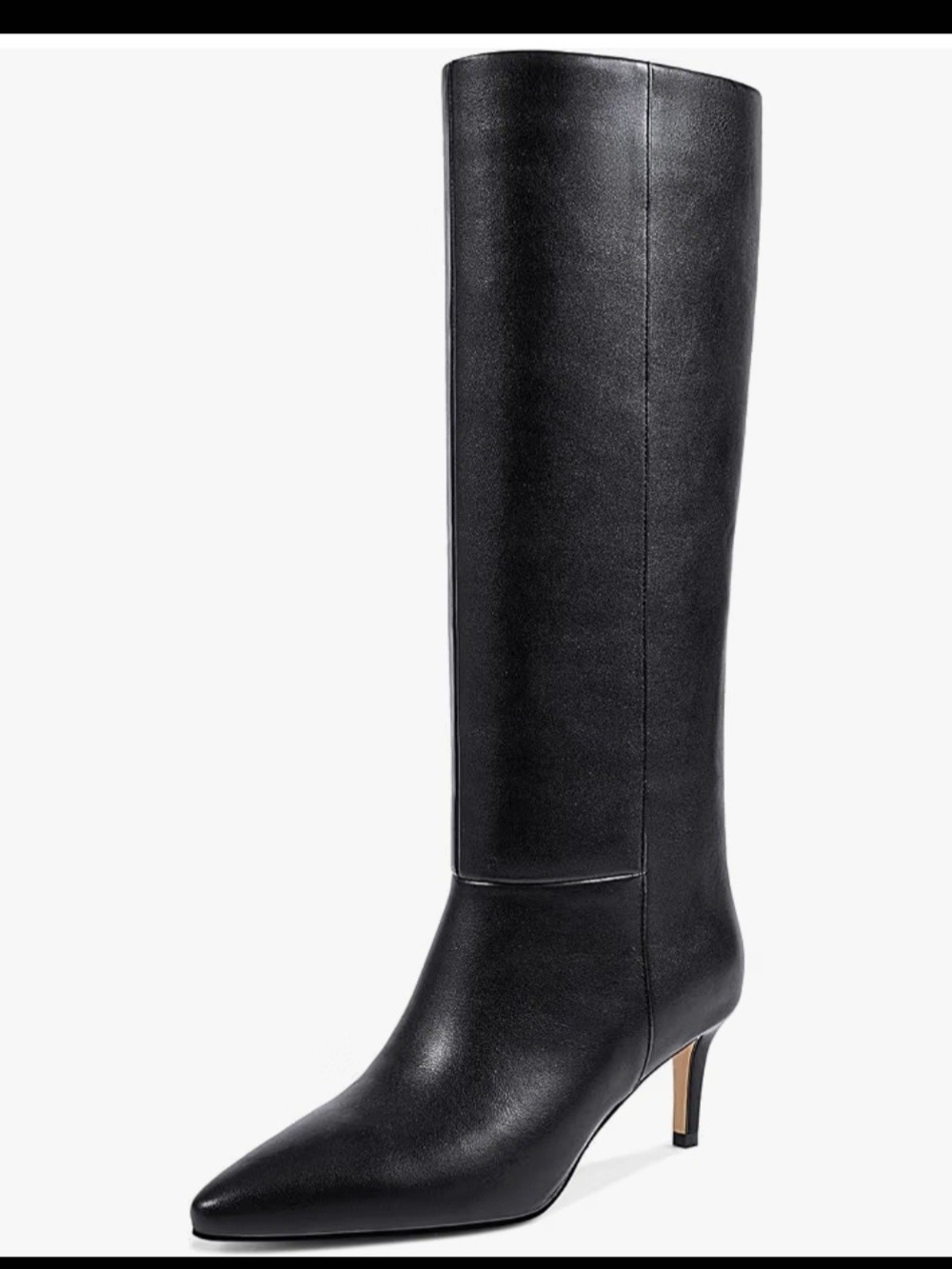 Women's Black Leather Knee-High Pointed-Toe Heeled Boots